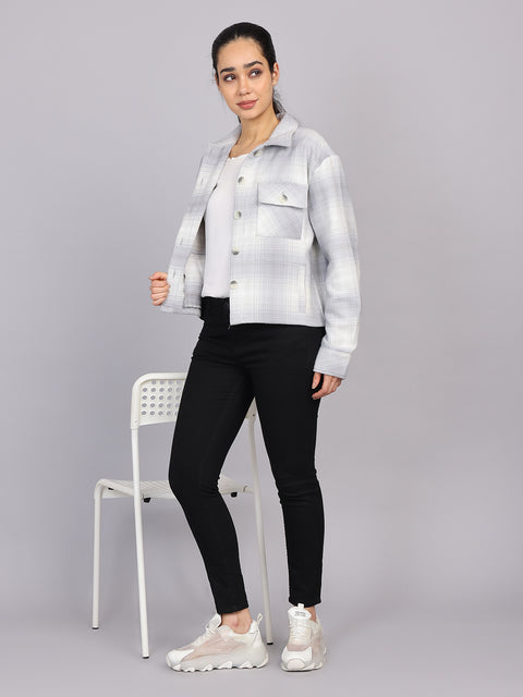 Women’s Grey Checked Woven Shirt (Full Sleeve)