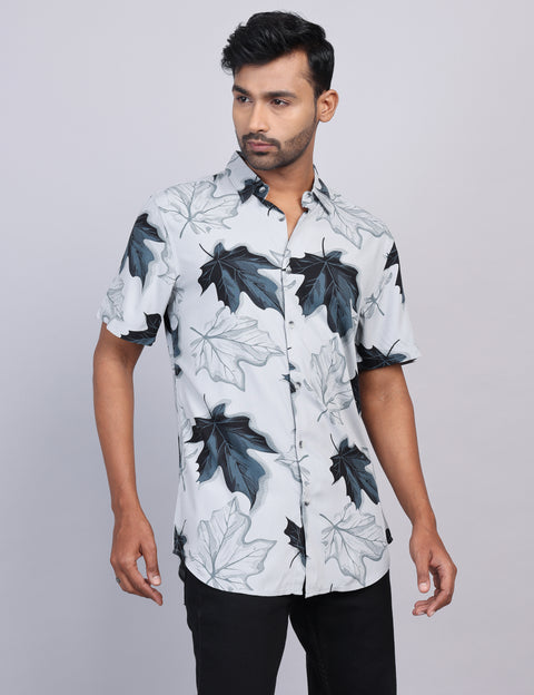 Grey Printed Half Sleeve Shirt – Regular Fit