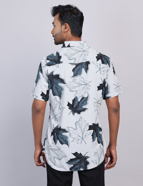 Grey Printed Half Sleeve Shirt – Regular Fit