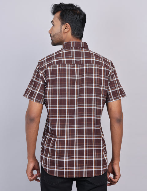 Coffee Checks Half Sleeve Shirt – Regular Fit