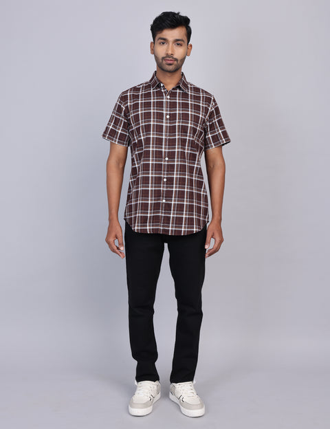 Coffee Checks Half Sleeve Shirt – Regular Fit