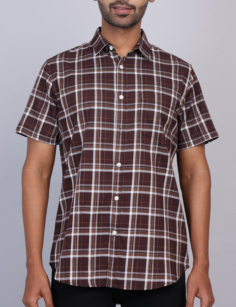 Coffee Checks Half Sleeve Shirt – Regular Fit