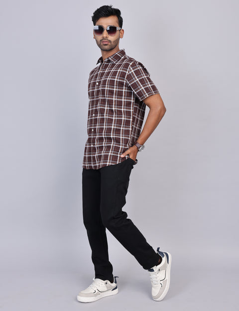 Coffee Checks Half Sleeve Shirt – Regular Fit