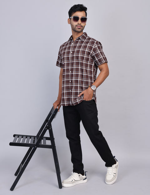 Coffee Checks Half Sleeve Shirt – Regular Fit