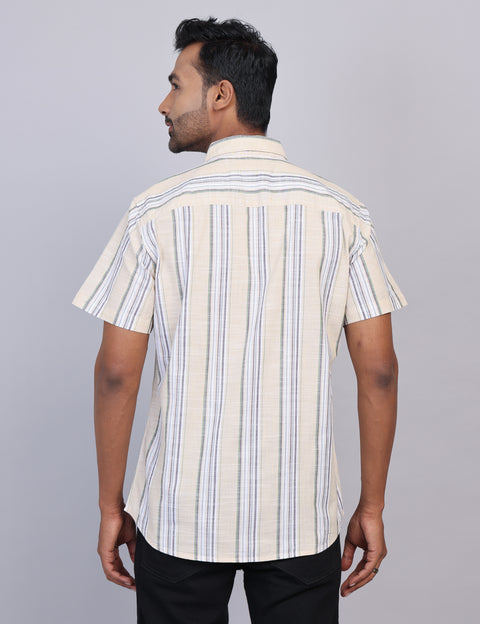 Beige Stripe Half Sleeve Shirt – Regular Fit