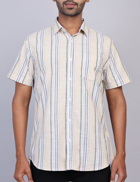 Beige Stripe Half Sleeve Shirt – Regular Fit