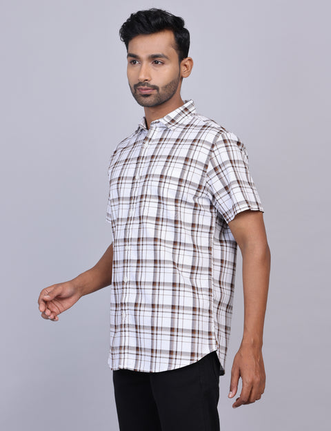 White & Brown Checks Half Sleeve Shirt – Regular Fit