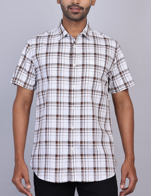 White & Brown Checks Half Sleeve Shirt – Regular Fit