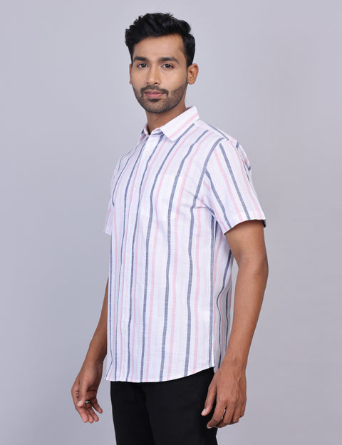 Pink Stripe Half Sleeve Shirt – Regular Fit
