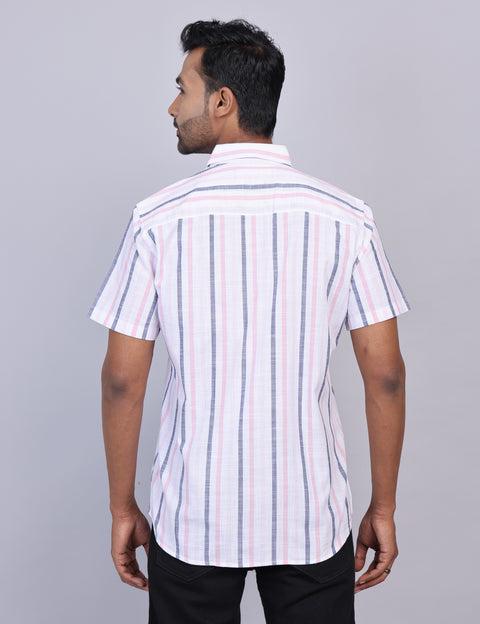 Pink Stripe Half Sleeve Shirt – Regular Fit