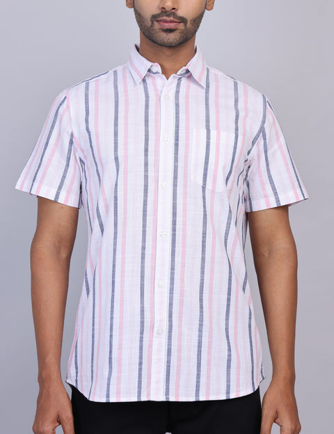Pink Stripe Half Sleeve Shirt – Regular Fit