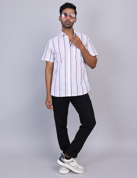 Pink Stripe Half Sleeve Shirt – Regular Fit