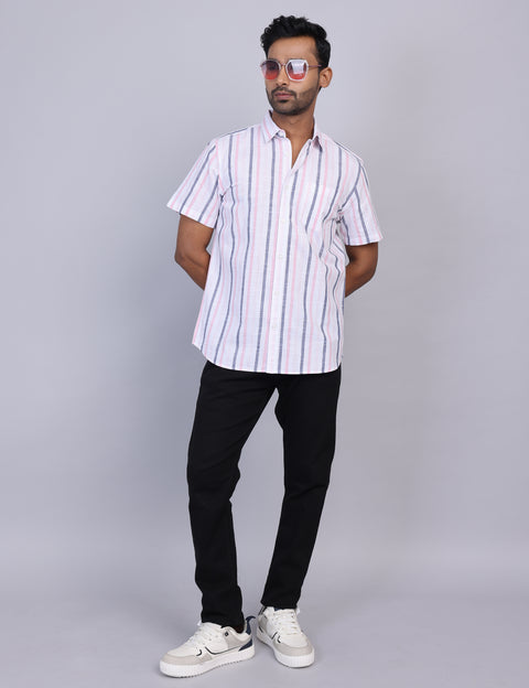 Pink Stripe Half Sleeve Shirt – Regular Fit