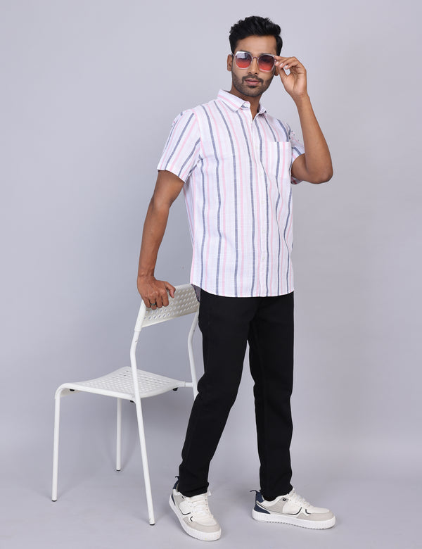 Pink Stripe Half Sleeve Shirt – Regular Fit