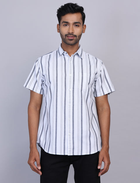 White Stripe Half Sleeve Shirt – Regular Fit