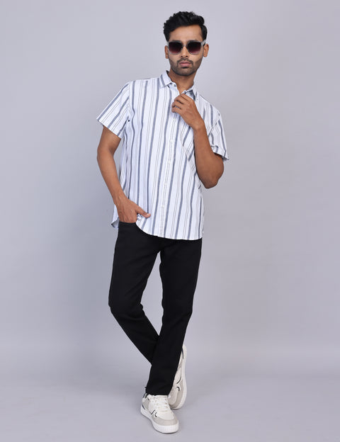 White Stripe Half Sleeve Shirt – Regular Fit