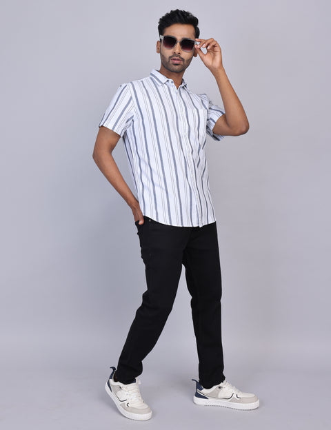 White Stripe Half Sleeve Shirt – Regular Fit