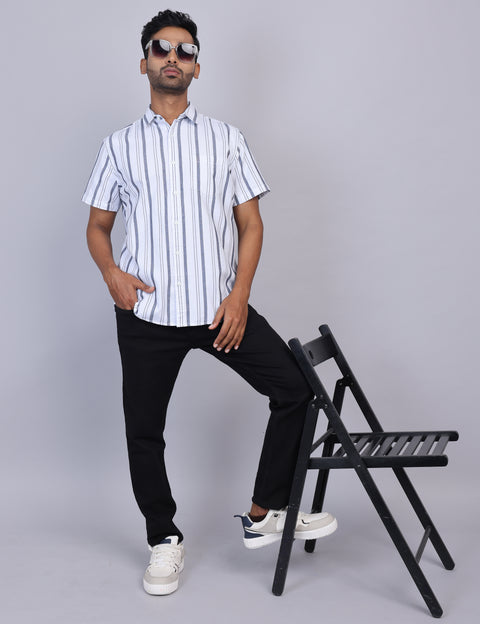 White Stripe Half Sleeve Shirt – Regular Fit