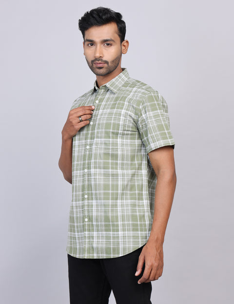 Olive Checks Half Sleeve Shirt – Regular Fit