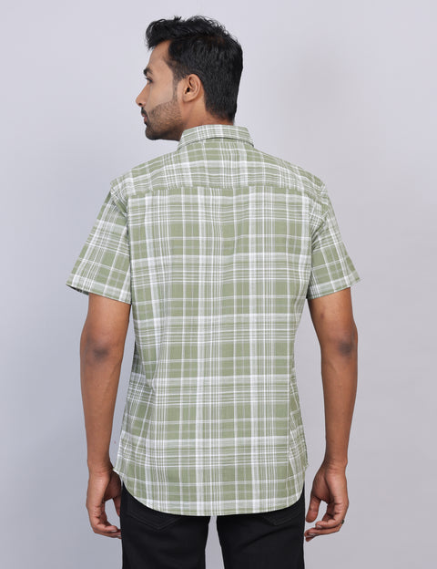 Olive Checks Half Sleeve Shirt – Regular Fit
