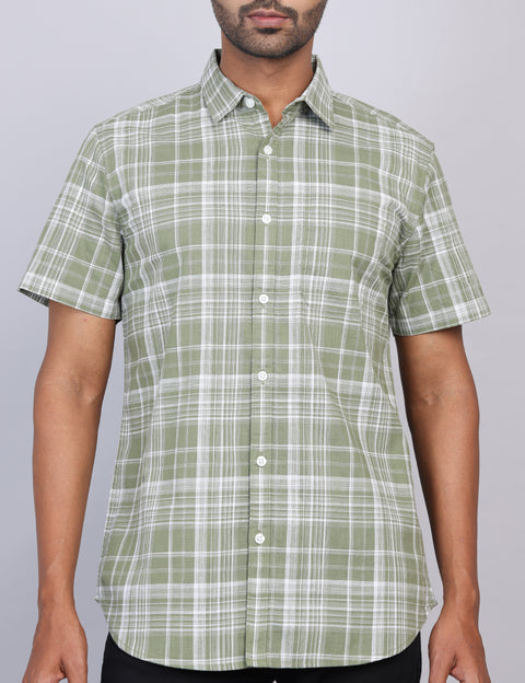 Olive Checks Half Sleeve Shirt – Regular Fit