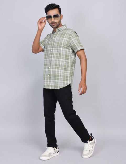Olive Checks Half Sleeve Shirt – Regular Fit