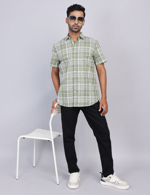 Olive Checks Half Sleeve Shirt – Regular Fit
