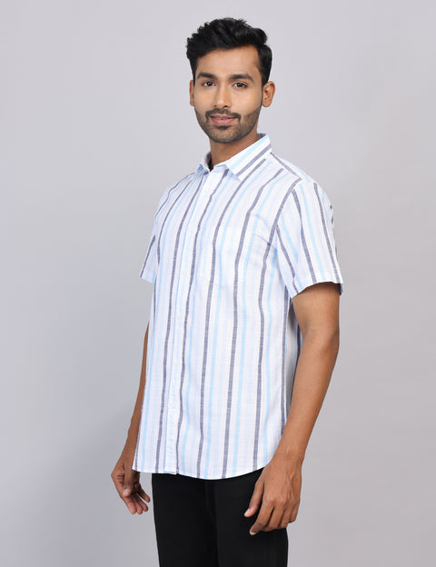 Blue Stripe Half Sleeve Shirt – Regular Fit