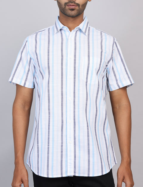Blue Stripe Half Sleeve Shirt – Regular Fit