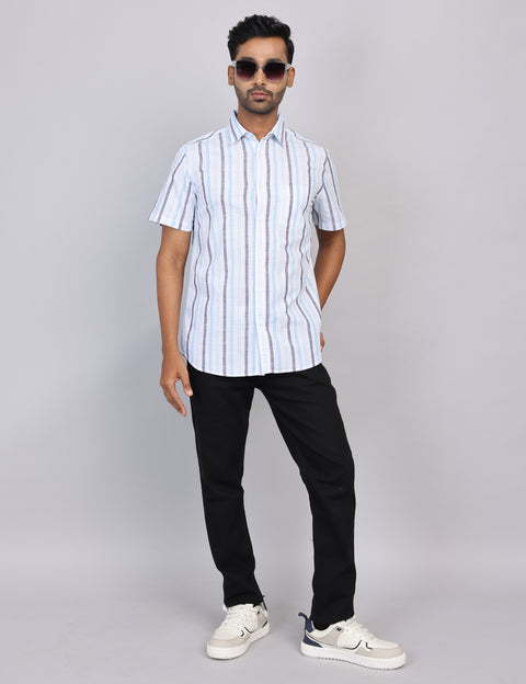 Blue Stripe Half Sleeve Shirt – Regular Fit