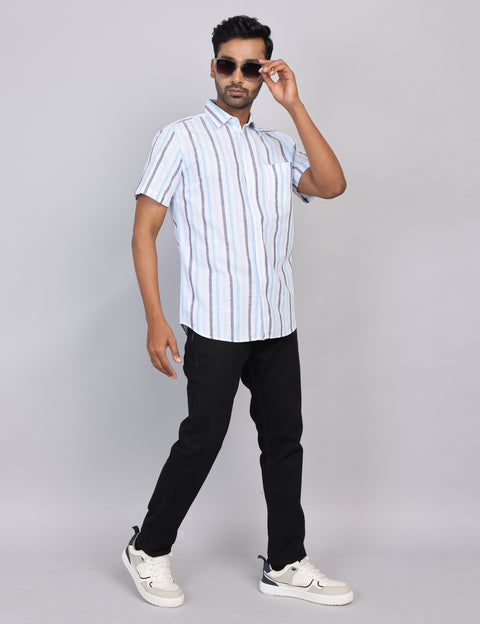 Blue Stripe Half Sleeve Shirt – Regular Fit