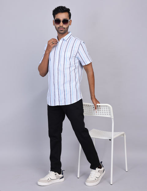 Blue Stripe Half Sleeve Shirt – Regular Fit