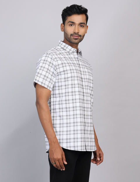 White Checks Half Sleeve Shirt – Regular Fit