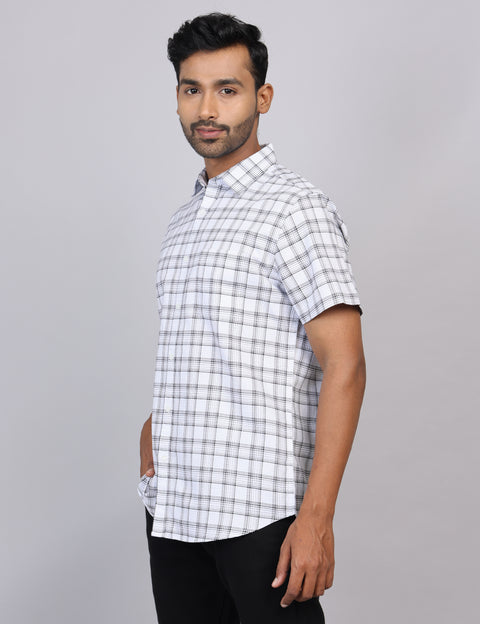 White Checks Half Sleeve Shirt – Regular Fit