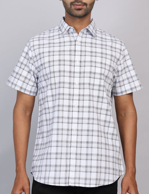 White Checks Half Sleeve Shirt – Regular Fit