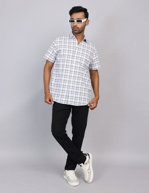 White Checks Half Sleeve Shirt – Regular Fit
