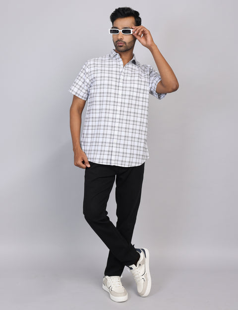 White Checks Half Sleeve Shirt – Regular Fit