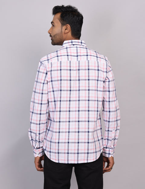 Pink & White Checks Full Sleeve Shirt – Regular Fit