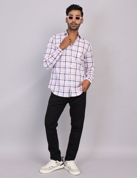 Pink & White Checks Full Sleeve Shirt – Regular Fit