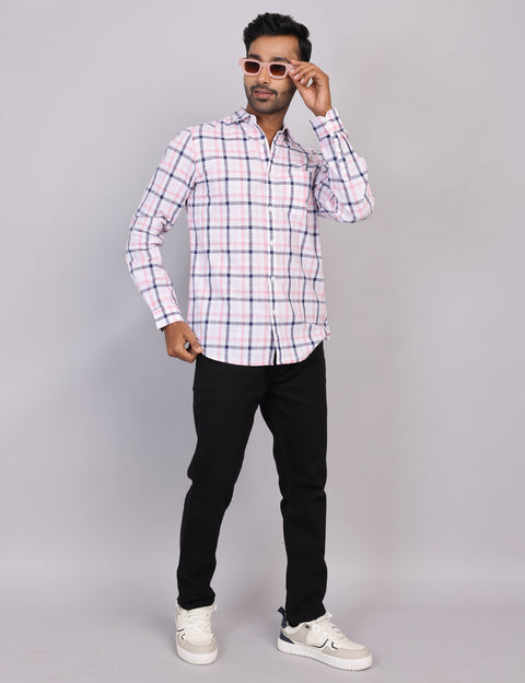 Pink & White Checks Full Sleeve Shirt – Regular Fit