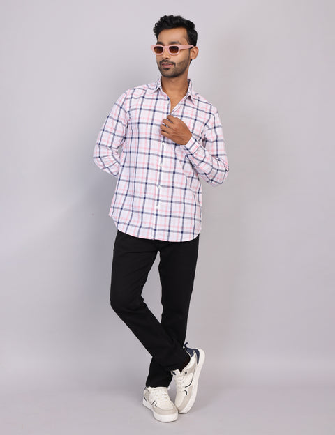 Pink & White Checks Full Sleeve Shirt – Regular Fit
