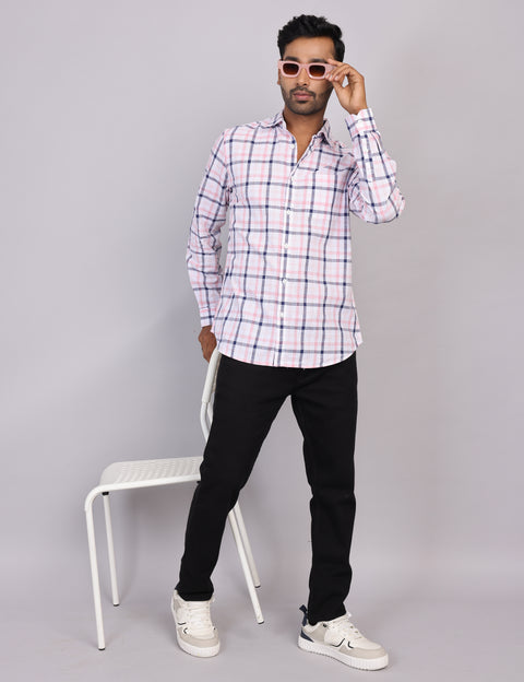 Pink & White Checks Full Sleeve Shirt – Regular Fit
