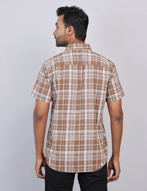 Brown Checks Half Sleeve Shirt – Regular Fit