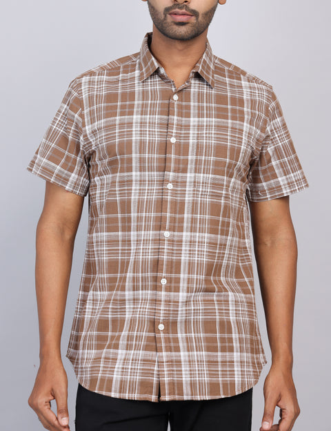 Brown Checks Half Sleeve Shirt – Regular Fit