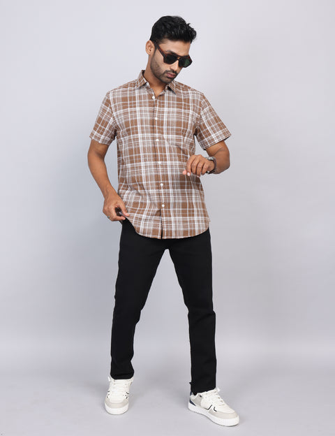 Brown Checks Half Sleeve Shirt – Regular Fit