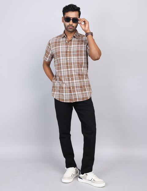 Brown Checks Half Sleeve Shirt – Regular Fit