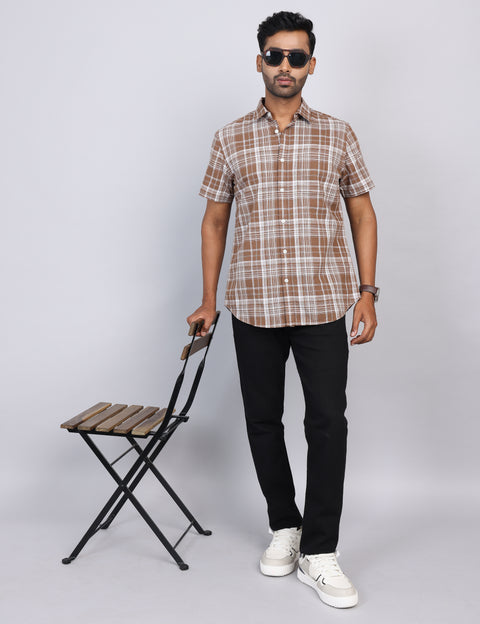 Brown Checks Half Sleeve Shirt – Regular Fit