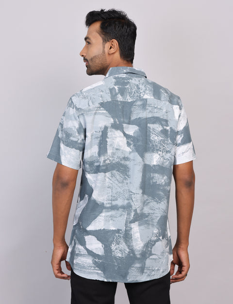 Grey Printed Half Sleeve Shirt – Regular Fit