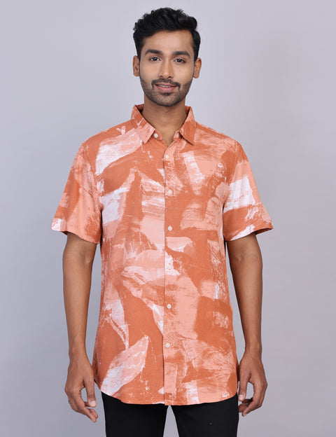 Orange Printed Half Sleeve Shirt – Regular Fit