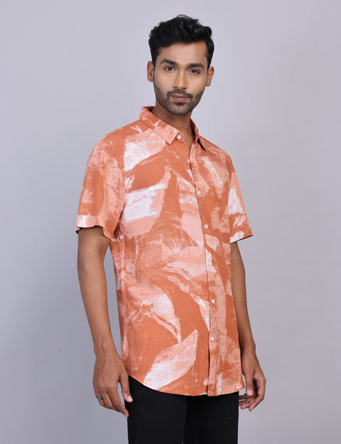 Orange Printed Half Sleeve Shirt – Regular Fit